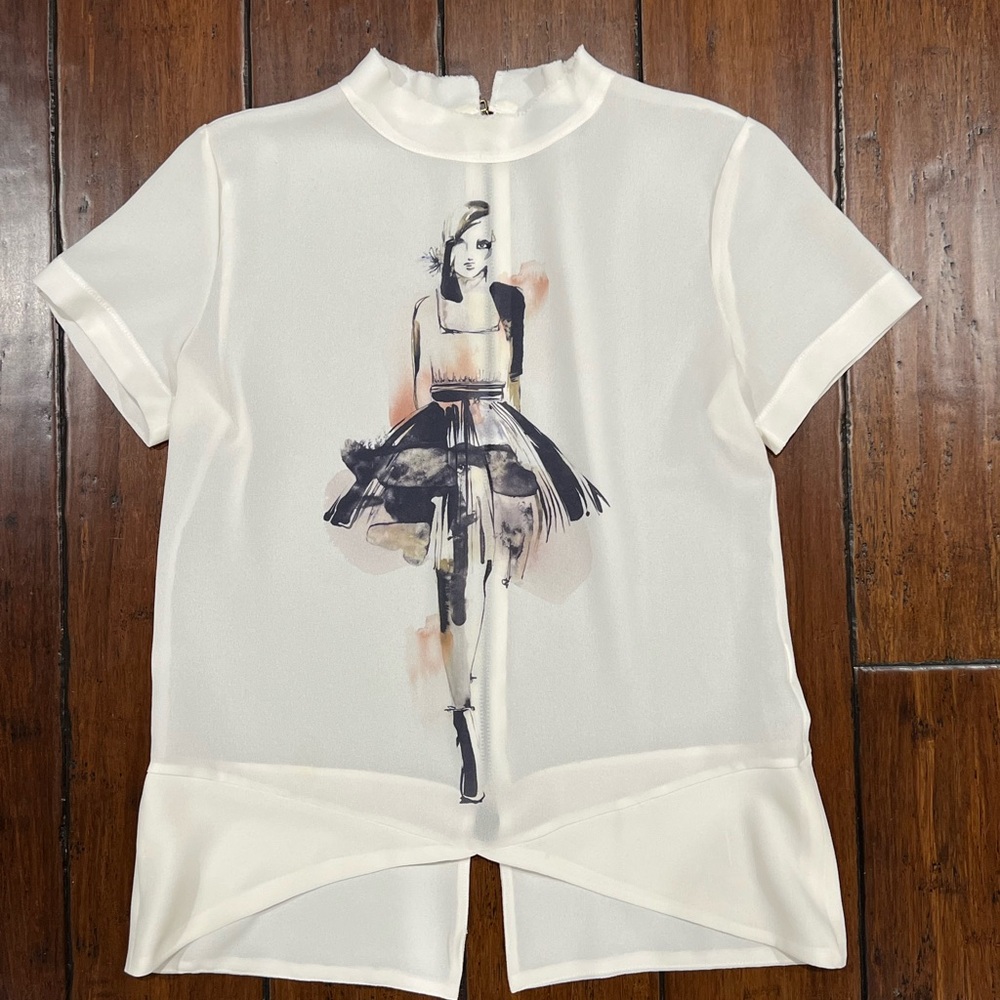 Zara W&B Collection White Blouse Full Back Zip Women's Medium